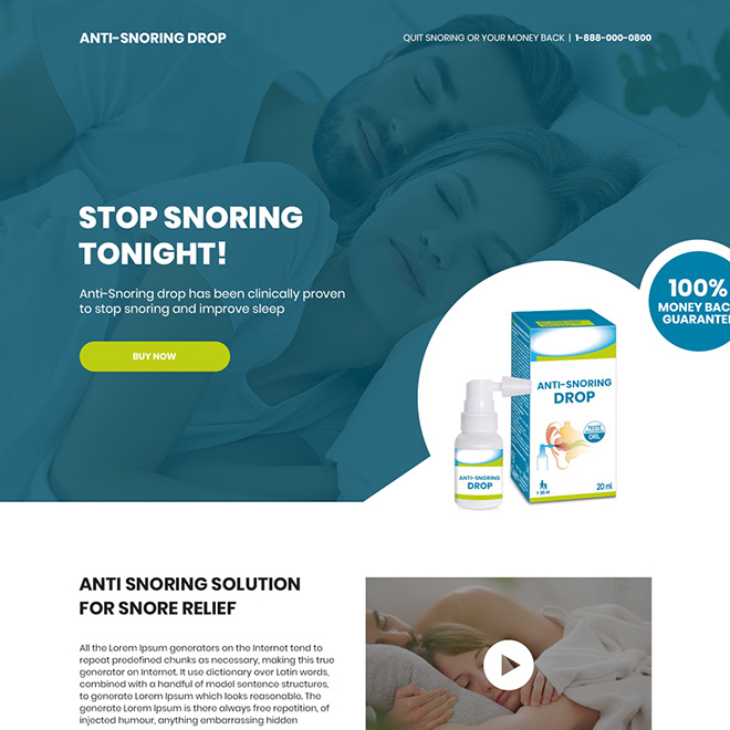 anti snoring drop responsive landing page design