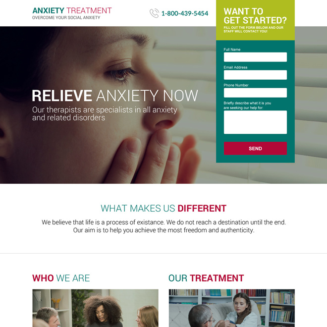 anxiety treatment therapist responsive landing page design