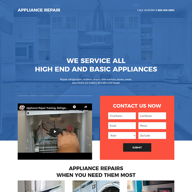 appliance repair service lead capture responsive landing page design Appliance Repair example