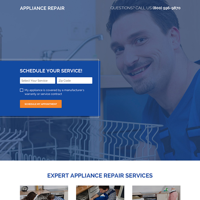 appliance repair schedule booking responsive landing page