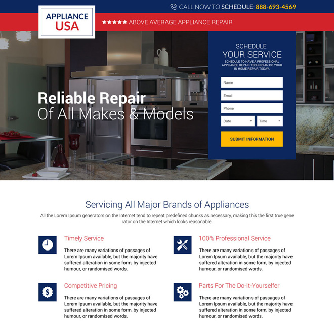 appliance repair service USA responsive landing page design