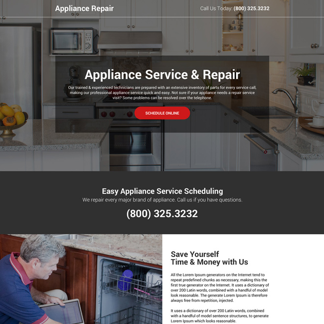 responsive appliance repair service lead gen professional landing page Appliance Repair example