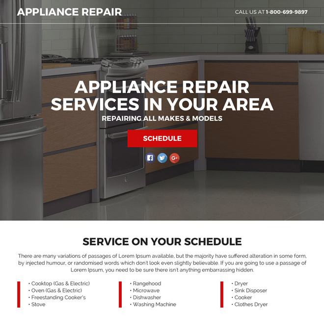 appliance repair service responsive funnel landing page Appliance Repair example