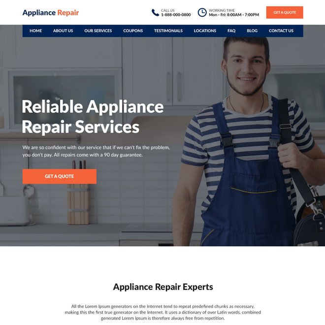 appliance repair service experts responsive website design