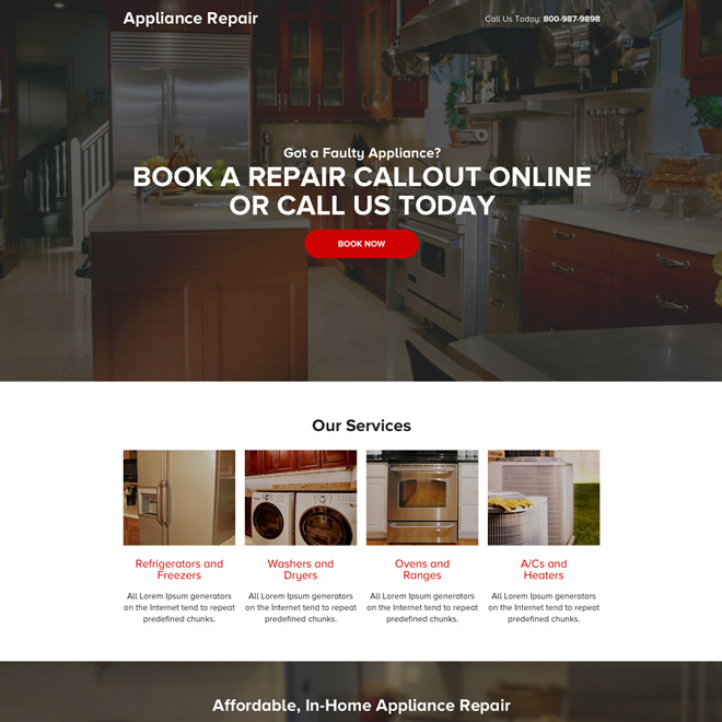 appliance repair mini responsive landing page design