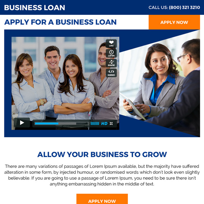 clean business loan video ppv landing page design