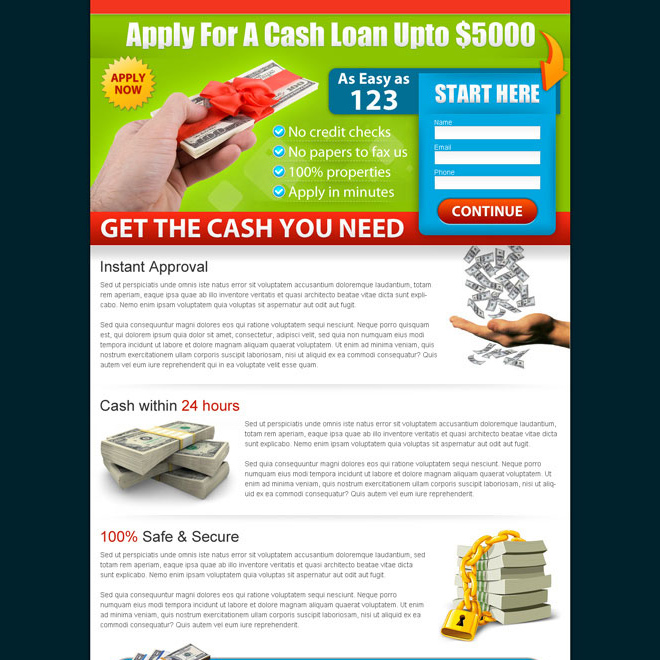 cash loan simple and clean landing page template