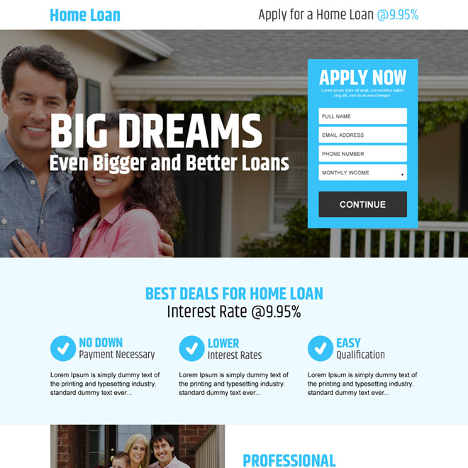 home loan application lead gen responsive landing page design Home Loan example