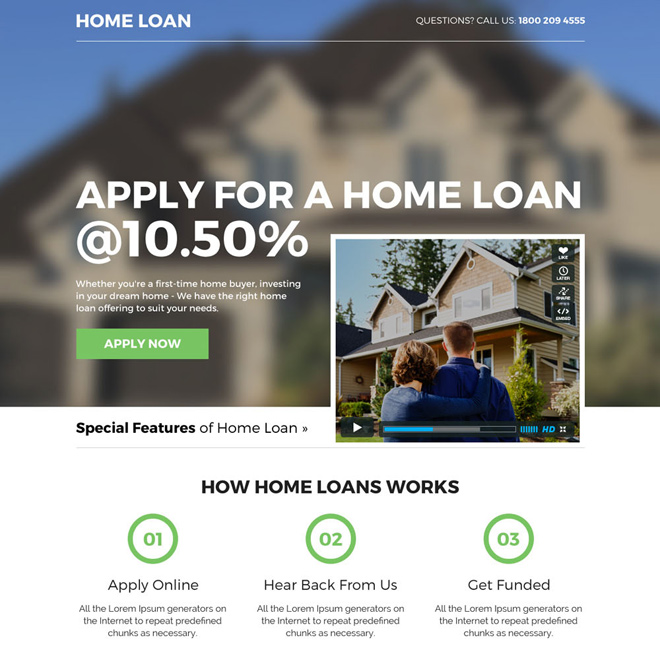 home loan business mini video responsive landing page Home Loan example