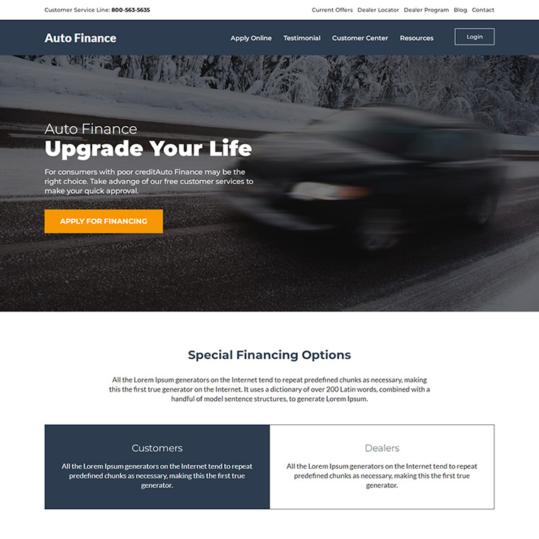 auto finance services responsive website design Auto Financing example