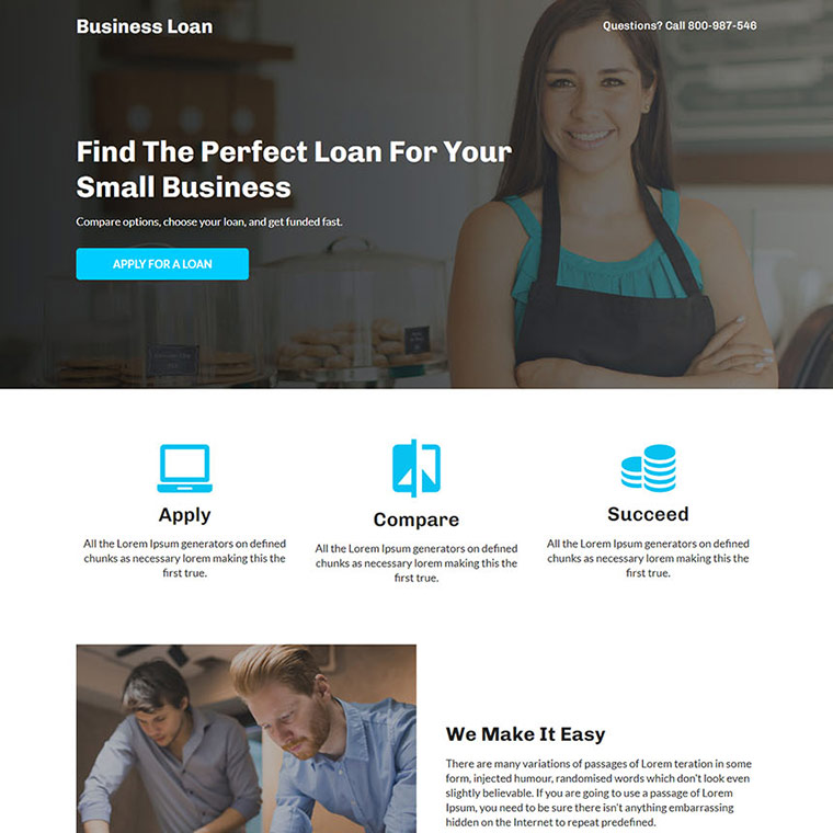 minimal business funding lead capture landing page Business Loan example