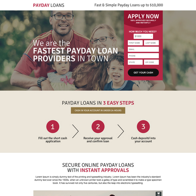 fastest payday loan responsive landing page design Payday Loan example