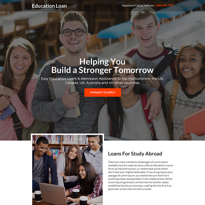 student loan online application responsive landing page design