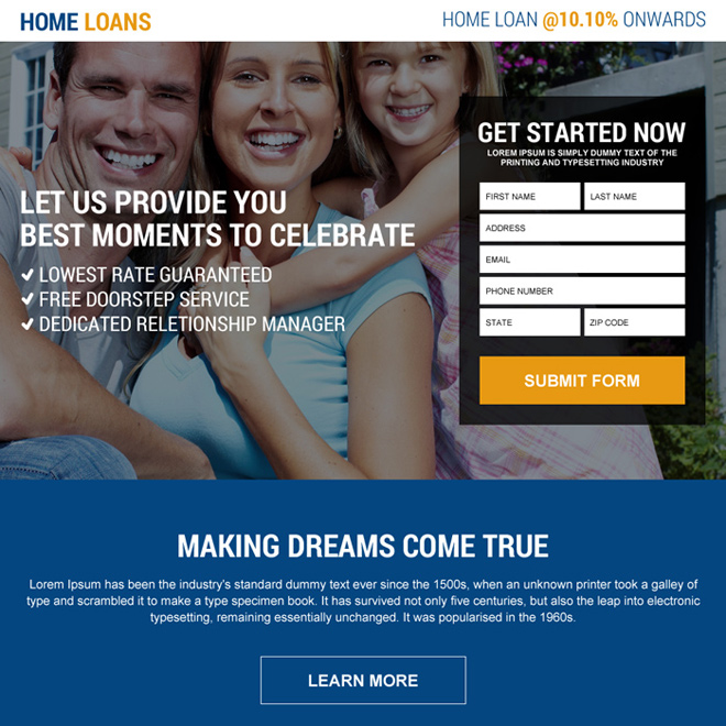 responsive online home loan lead capturing landing page design