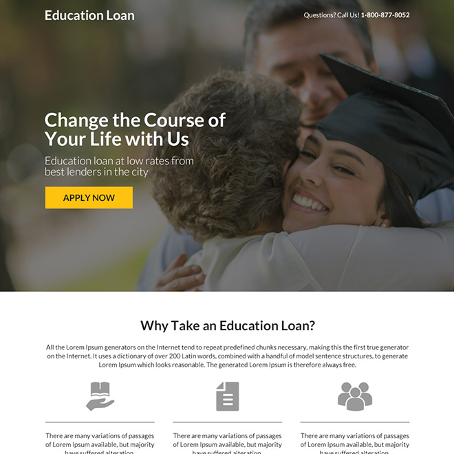 minimal education loan responsive landing page design