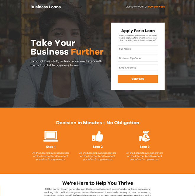 instant business loan online application responsive landing page Business Loan example