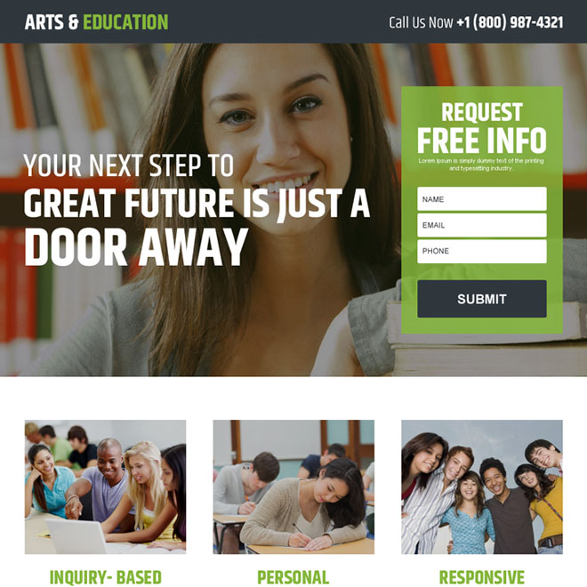 arts and education responsive landing page design Education example