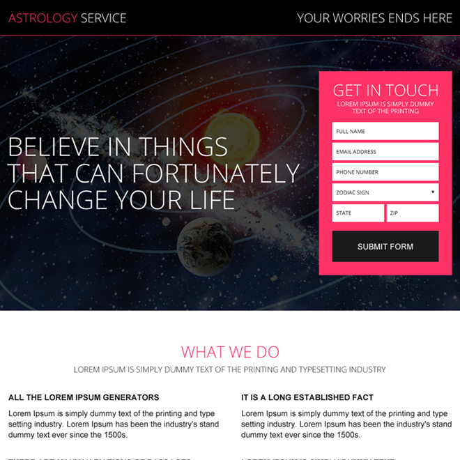 astrology service free quote responsive landing page Astrology example