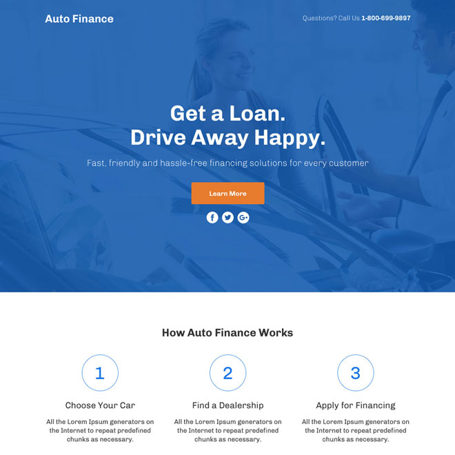 auto finance lead funnel responsive landing page design Auto Financing example