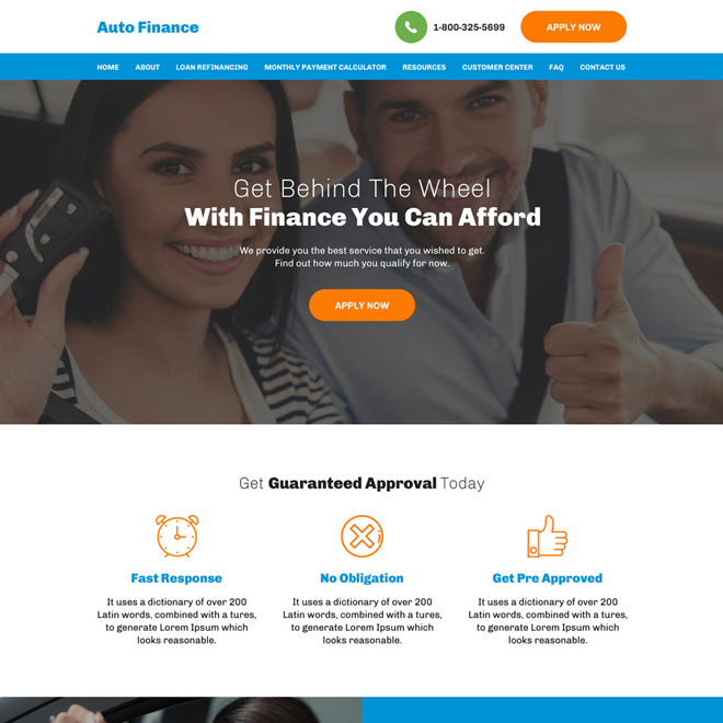 auto financing and refinancing minimal website design