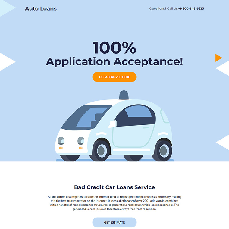 auto loans lead capture landing page design Auto Financing example