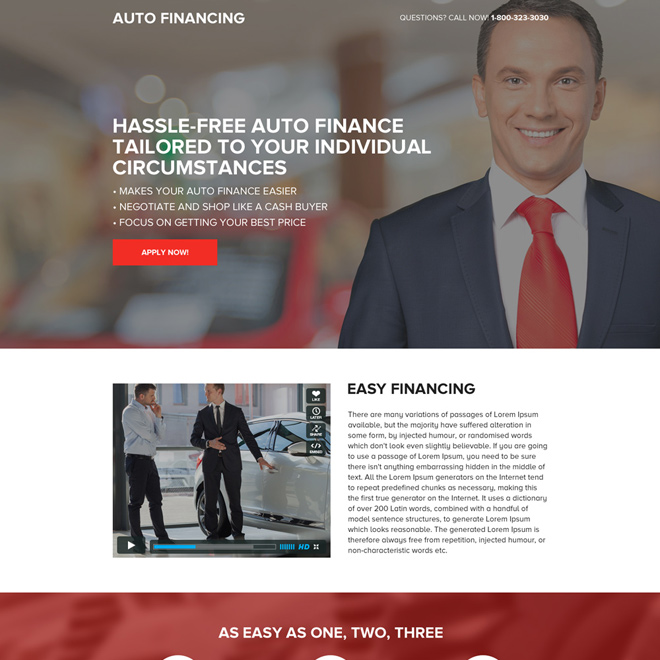 auto financing responsive landing page design Auto Financing example