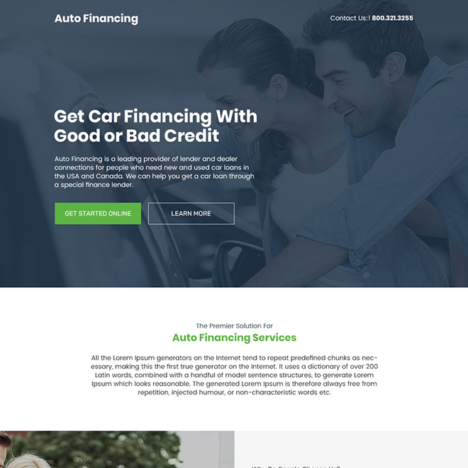 auto financing services responsive landing page design