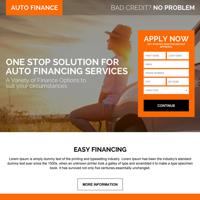 auto financing solution responsive landing page