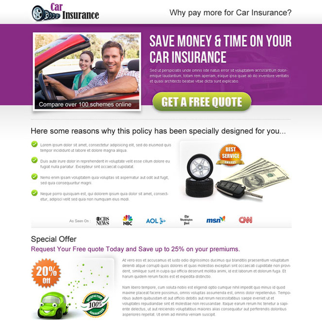 auto insurance business landing page design templates