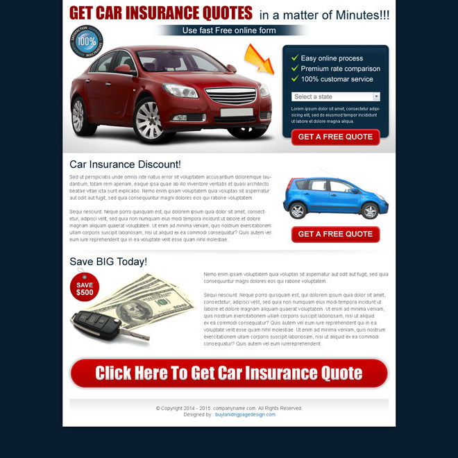 clean auto insurance lead capture landing page design