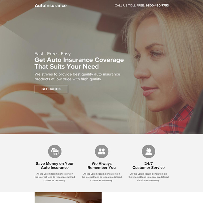 responsive auto insurance clean and minimal landing page design Auto Insurance example