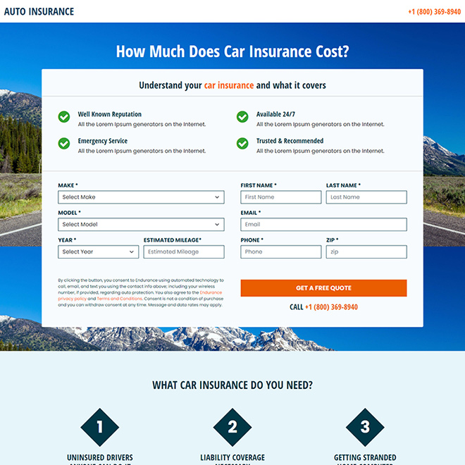 auto insurance lead capture responsive landing page Auto Insurance example