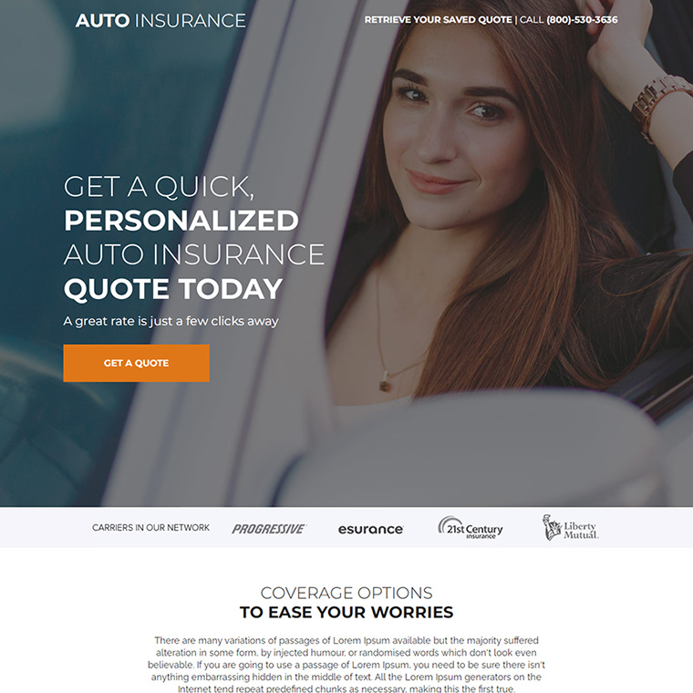 personalized auto insurance quotes responsive landing page Auto Insurance example