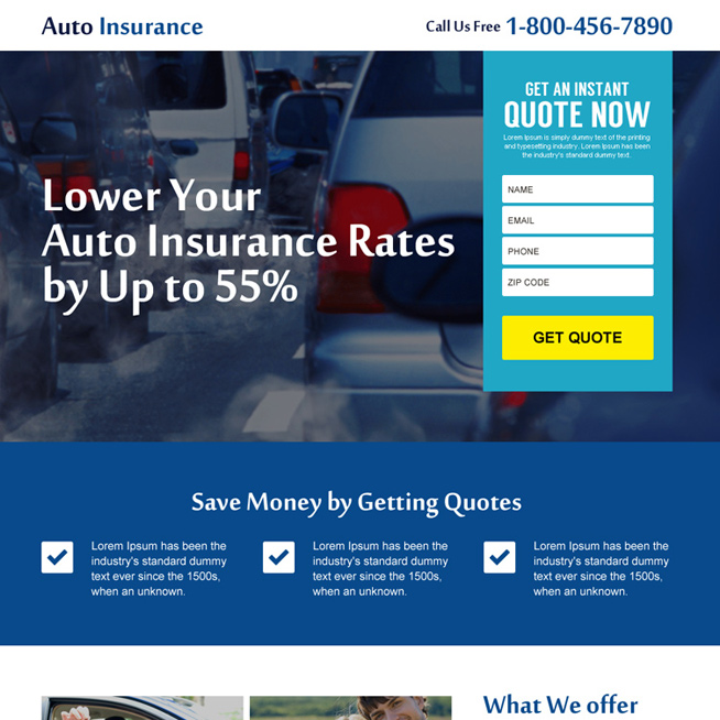 auto insurance instant quote responsive landing page design