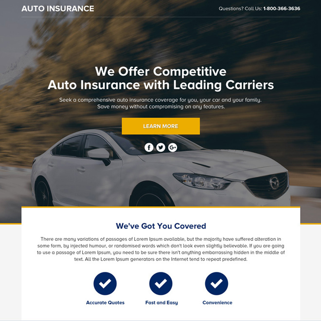 auto insurance lead funnel responsive landing page design