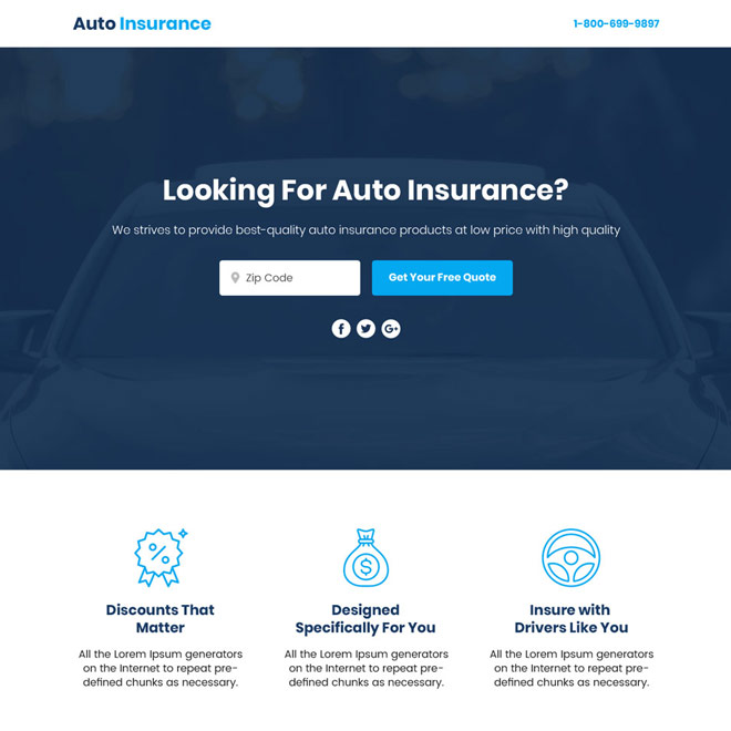 auto insurance sales funnel responsive landing page Auto Insurance example