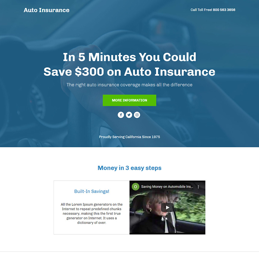 auto insurance service lead funnel landing page
