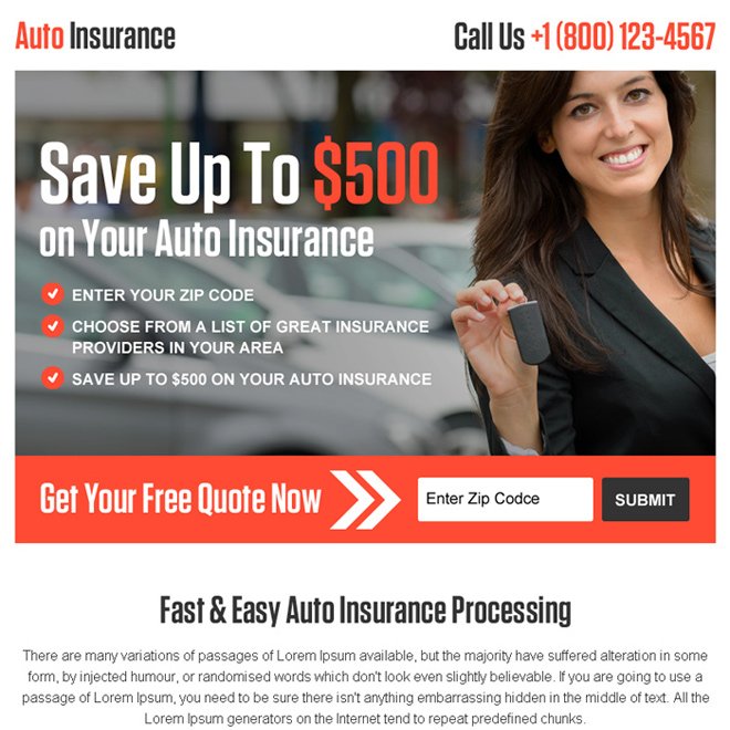 auto insurance processing leads ppv landing page design