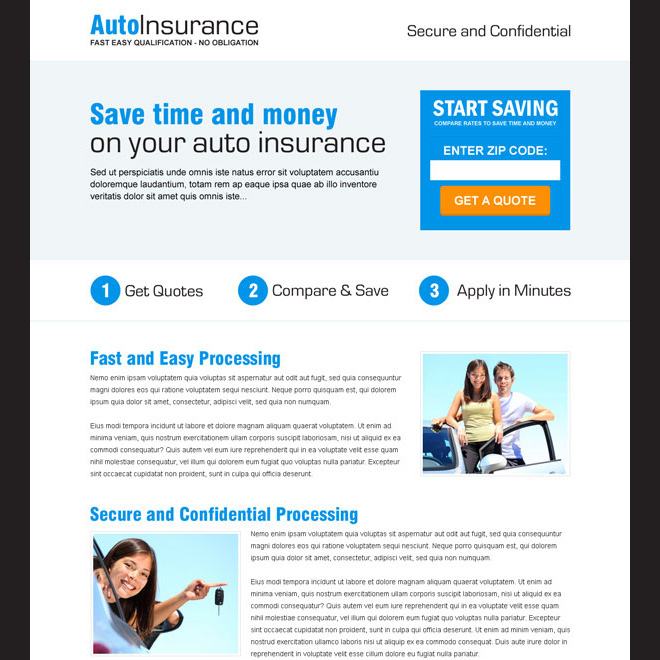 auto insurance quote by zip code responsive landing page design Auto ...