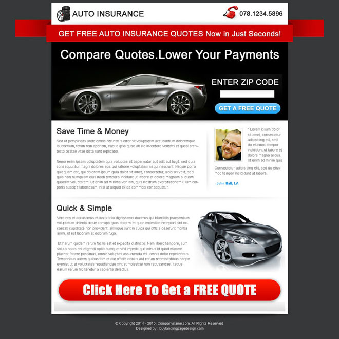 effective lead capture auto insurance squeeze page design Auto Insurance example