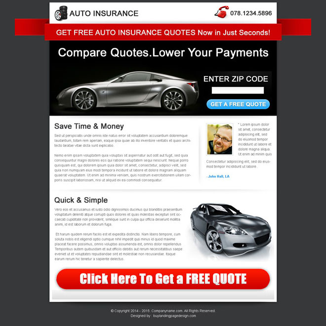 effective lead capture auto insurance squeeze page design