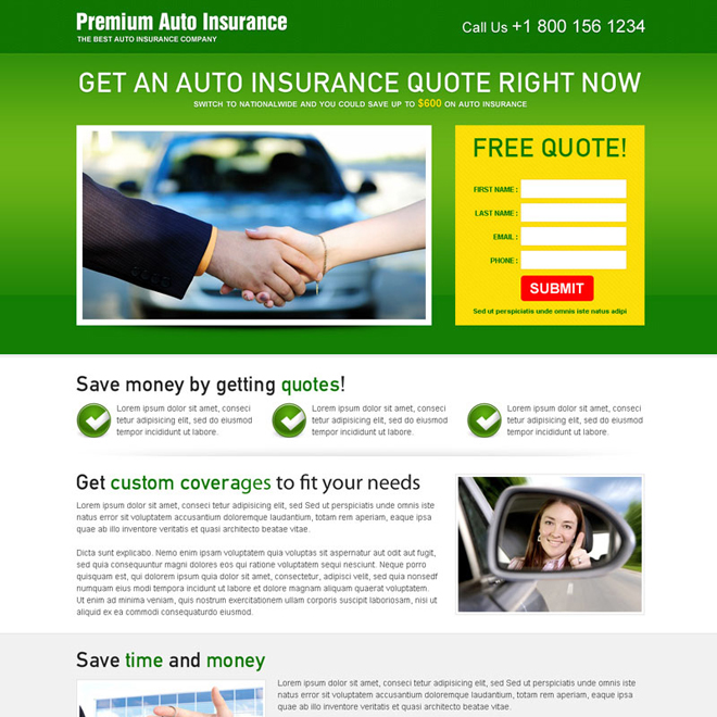 auto insurance free quote appealing lead capture landing page design Auto Insurance example