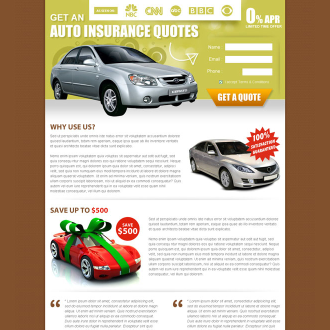 auto insurance quote small lead capture effective and clean landing page design