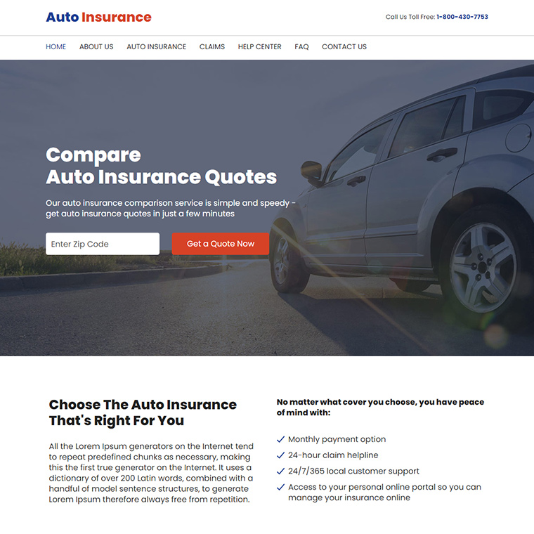 auto insurance quotes responsive website design Auto Insurance example