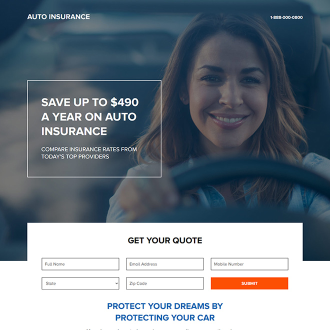 auto insurance companies responsive landing page design