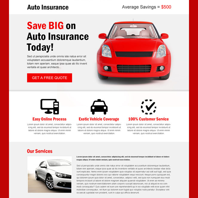 auto insurance service flat responsive landing page design Auto Insurance example