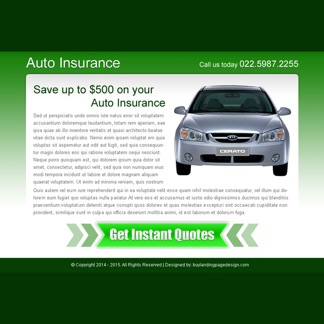 auto insurance instant quote call to action ppv landing page Auto Insurance example