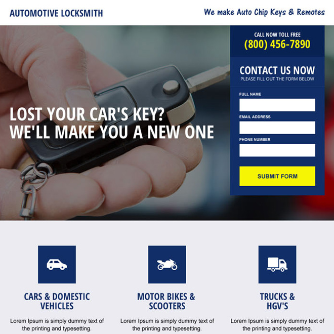 automotive locksmith service responsive landing page design Locksmith example