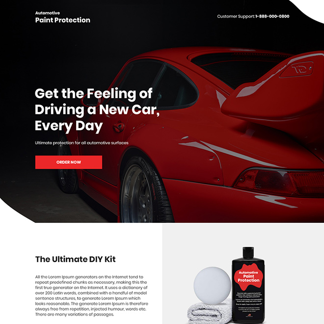 automotive paint protection product selling landing page Automotive example