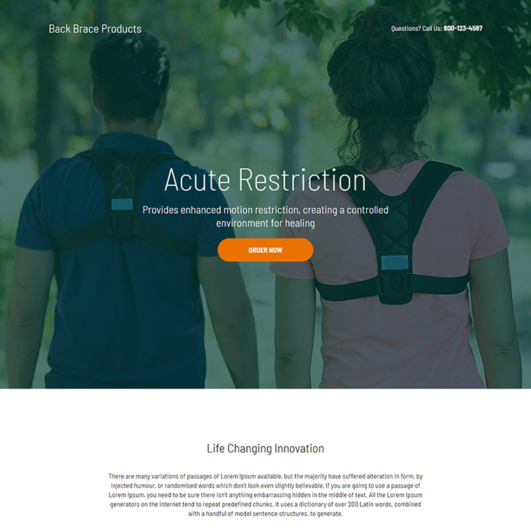 back brace products responsive landing page Pain Relief example